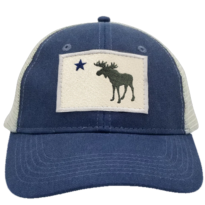 ME Moose Flag Patch Trucker Hat Stone Wash