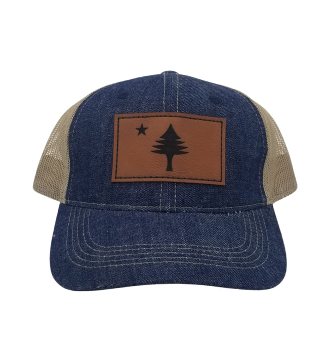 ME Flag Leather Denim Trucker Hat