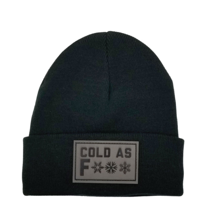 Cold as F*** Lined Knit Leather Patch Beanie