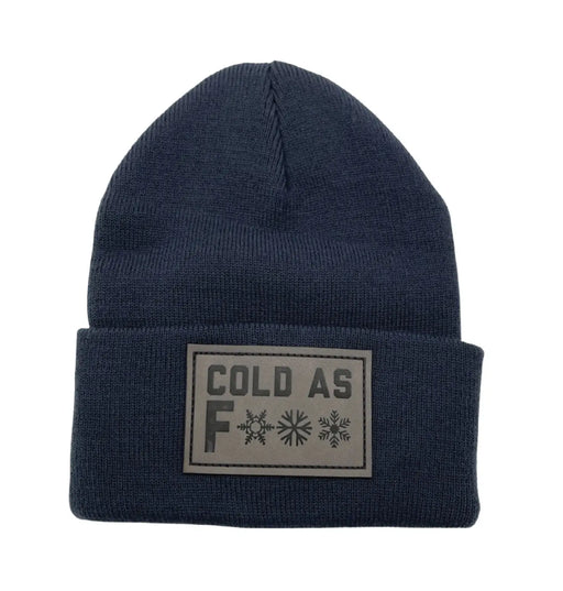 Cold as F*** Lined Knit Leather Patch Beanie SHOP ROGUE WEAR Hats Navy