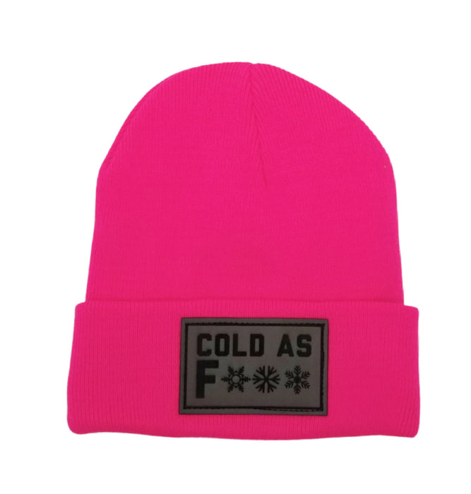 Cold as F*** Lined Knit Leather Patch Beanie