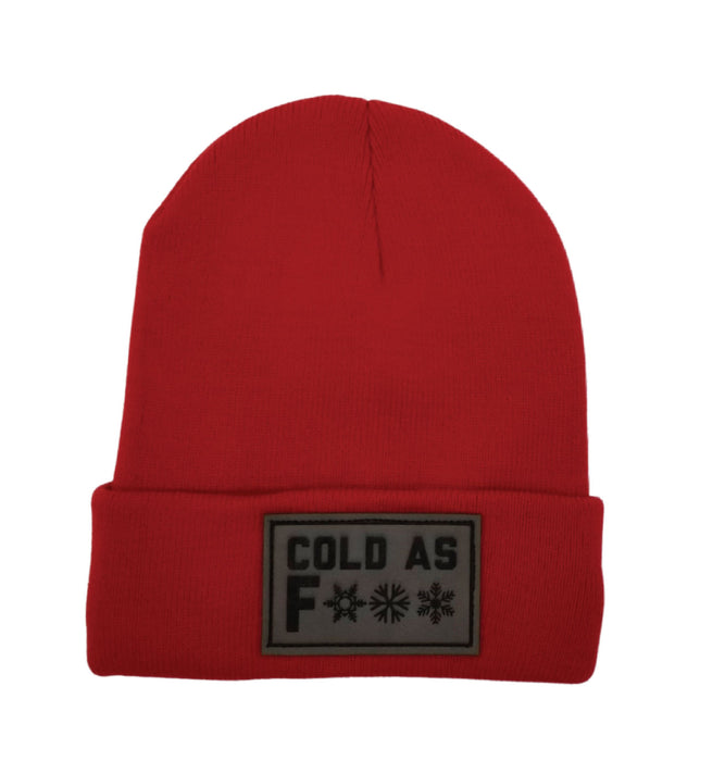 Cold as F*** Lined Knit Leather Patch Beanie